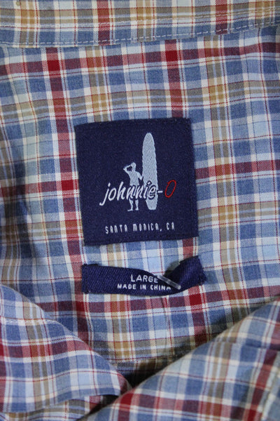 Johnnie-o Mens Cotton Plaid Collared Long Sleeve Button-Down Shirt Blue Size L