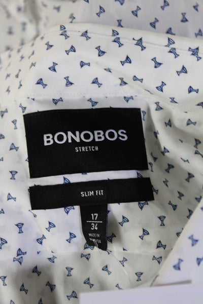 Bonobos Mens Geometric Collared Long Sleeve button-Down Shirt White Size 34