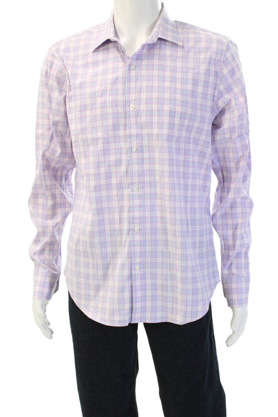 Bonobos Mens Plaid Print Collared Long Sleeve Button-Down Shirt Pink Size L