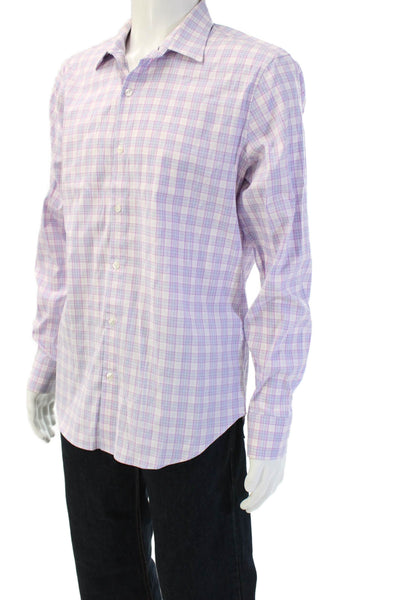 Bonobos Mens Plaid Print Collared Long Sleeve Button-Down Shirt Pink Size L