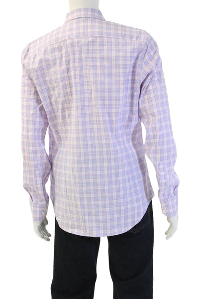 Bonobos Mens Plaid Print Collared Long Sleeve Button-Down Shirt Pink Size L