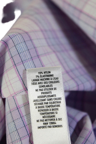 Bonobos Mens Plaid Print Collared Long Sleeve Button-Down Shirt Pink Size L