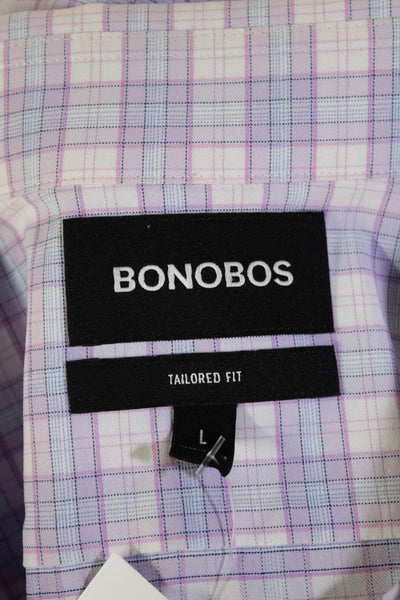 Bonobos Mens Plaid Print Collared Long Sleeve Button-Down Shirt Pink Size L