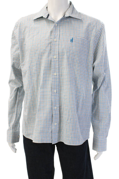 Johnnie-o Mens Cotton Plaid Check Long Sleeve Button-Down Shirt Blue Size L