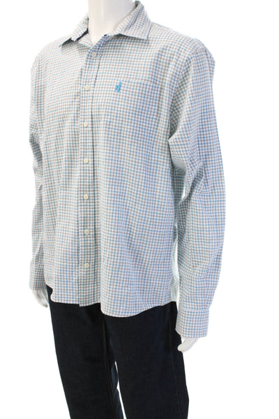 Johnnie-o Mens Cotton Plaid Check Long Sleeve Button-Down Shirt Blue Size L