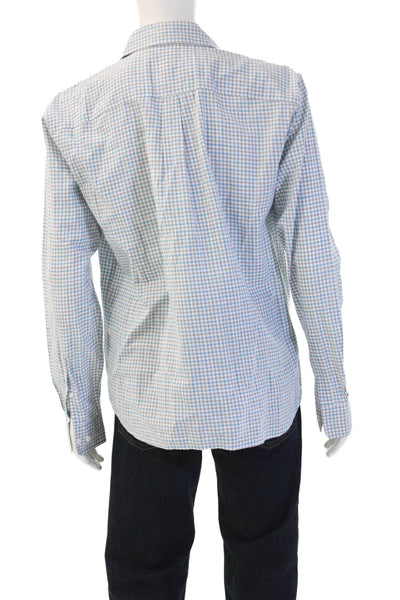 Johnnie-o Mens Cotton Plaid Check Long Sleeve Button-Down Shirt Blue Size L