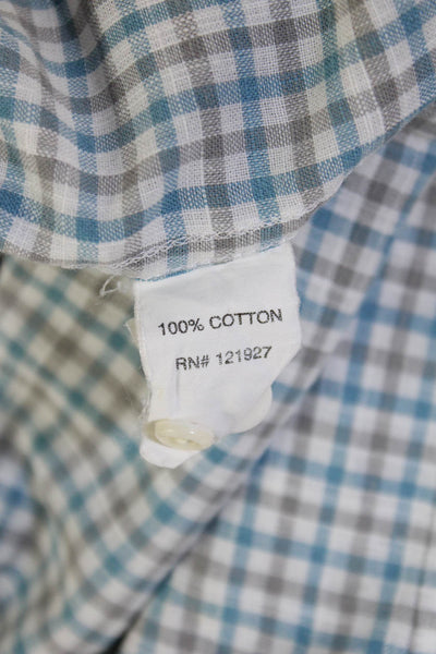 Johnnie-o Mens Cotton Plaid Check Long Sleeve Button-Down Shirt Blue Size L