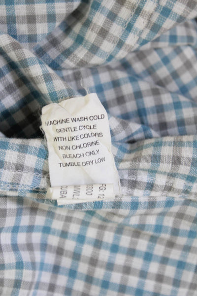 Johnnie-o Mens Cotton Plaid Check Long Sleeve Button-Down Shirt Blue Size L