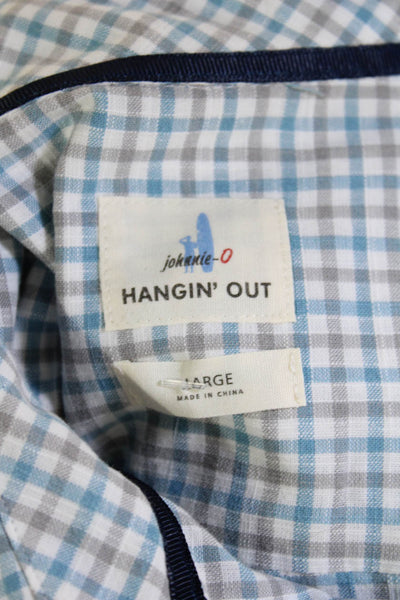 Johnnie-o Mens Cotton Plaid Check Long Sleeve Button-Down Shirt Blue Size L