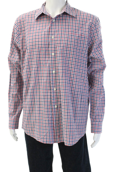 Johnnie-o Mens Cotton Plaid Collared Long Sleeve Button-Down Shirt Red Size L