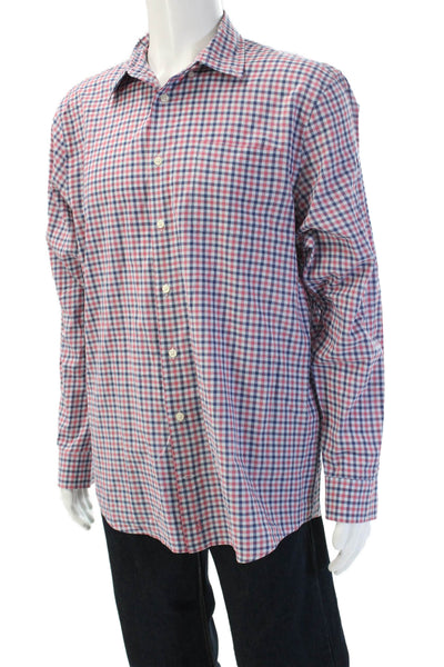 Johnnie-o Mens Cotton Plaid Collared Long Sleeve Button-Down Shirt Red Size L
