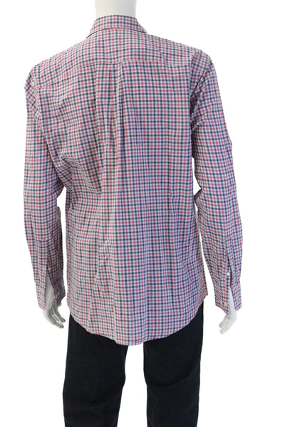 Johnnie-o Mens Cotton Plaid Collared Long Sleeve Button-Down Shirt Red Size L