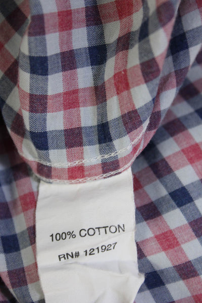 Johnnie-o Mens Cotton Plaid Collared Long Sleeve Button-Down Shirt Red Size L