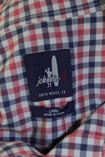 Johnnie-o Mens Cotton Plaid Collared Long Sleeve Button-Down Shirt Red Size L