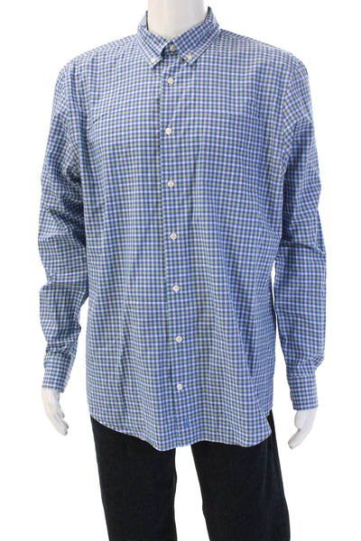 Johnnie-o Mens Plaid Check Collared Long Sleeve Button-Down Shirt Blue Size L