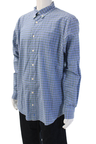 Johnnie-o Mens Plaid Check Collared Long Sleeve Button-Down Shirt Blue Size L