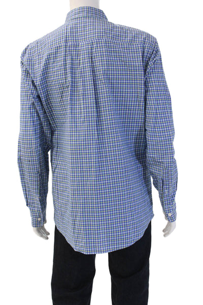Johnnie-o Mens Plaid Check Collared Long Sleeve Button-Down Shirt Blue Size L
