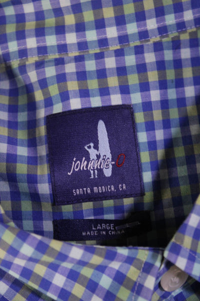 Johnnie-o Mens Plaid Check Collared Long Sleeve Button-Down Shirt Blue Size L