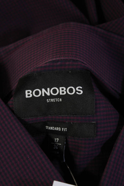Bonobos Mens Checkered Collared Long Sleeve Button-Down Shirt Red Size L
