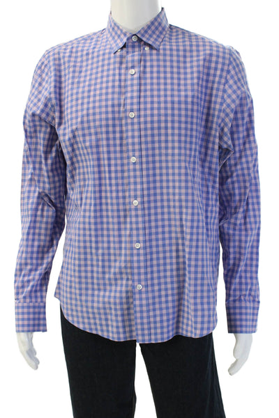 Bonobos Mens Checkered Collared Long Sleeve button-Down Shirt Blue Size L