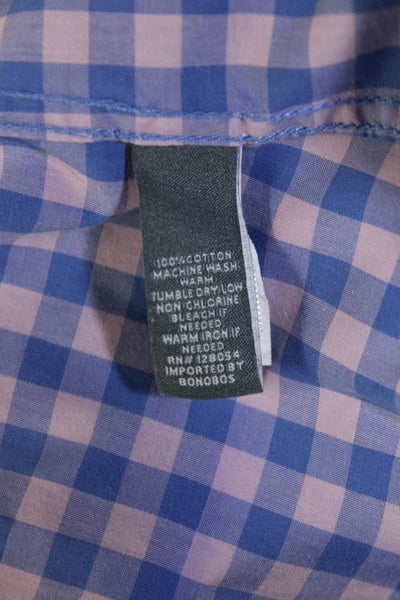 Bonobos Mens Checkered Collared Long Sleeve button-Down Shirt Blue Size L