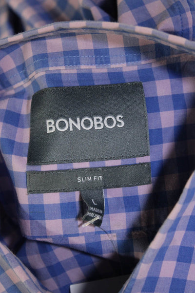 Bonobos Mens Checkered Collared Long Sleeve button-Down Shirt Blue Size L