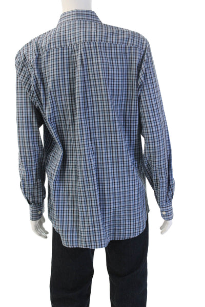 Johnnie-o Mens Plaid Print Long Sleeve Collared Button-Down Shirt Blue Size L