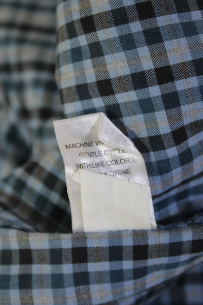 Johnnie-o Mens Plaid Print Long Sleeve Collared Button-Down Shirt Blue Size L