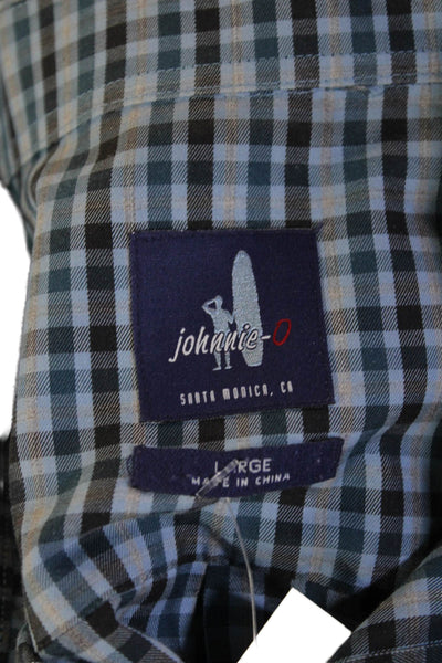 Johnnie-o Mens Plaid Print Long Sleeve Collared Button-Down Shirt Blue Size L