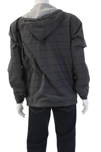 Linksoul Mens Dark Gray Striped Windbreaker Jacket Drawstring Outdoor Size L