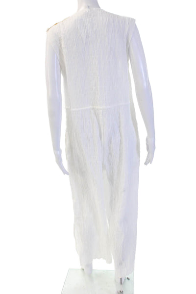 Robin Piccone Women White Cotton Kaftan Maxi V-Neck Sleeveless Size M