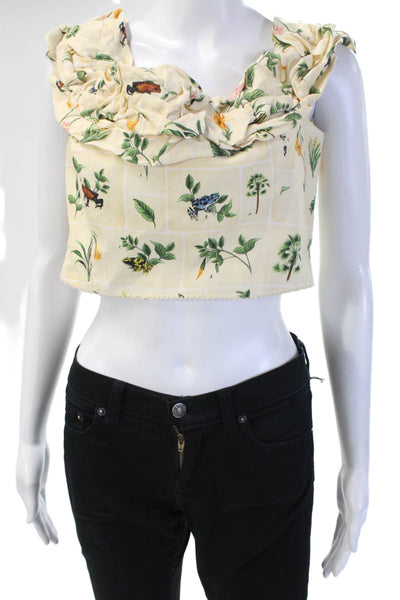Agua Bendita Women Cropped Sleeveless Top Beige Animal Print Size L
