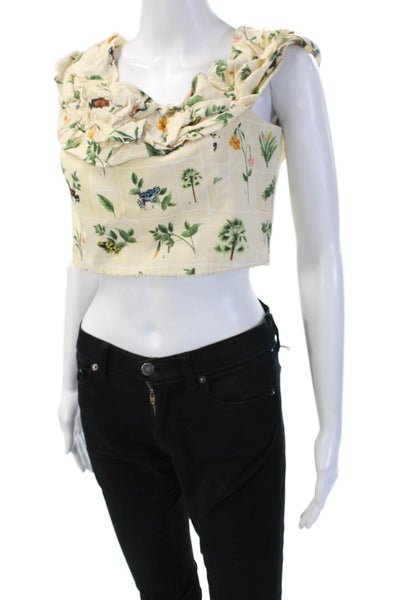 Agua Bendita Women Cropped Sleeveless Top Beige Animal Print Size L