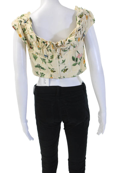 Agua Bendita Women Cropped Sleeveless Top Beige Animal Print Size L