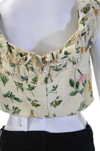 Agua Bendita Women Cropped Sleeveless Top Beige Animal Print Size L