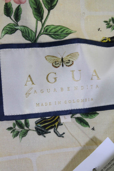 Agua Bendita Women Cropped Sleeveless Top Beige Animal Print Size L