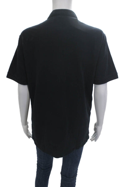 Massimo Dutti Mens Stand-Up Band Collar Polo Black Cotton Short Sleeve Size L