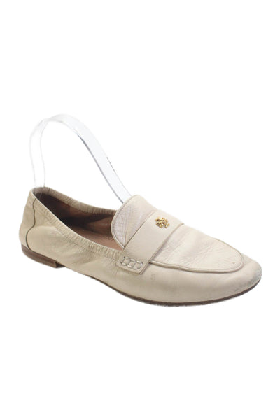 Tory Burch Womens Leather Slip On Loafers Beige Size 7.5M