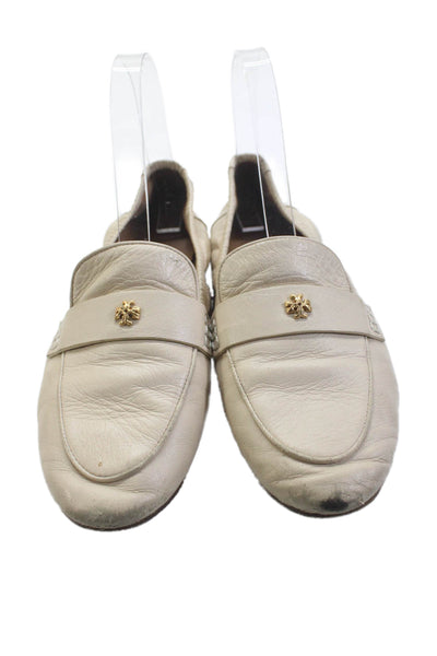 Tory Burch Womens Leather Slip On Loafers Beige Size 7.5M
