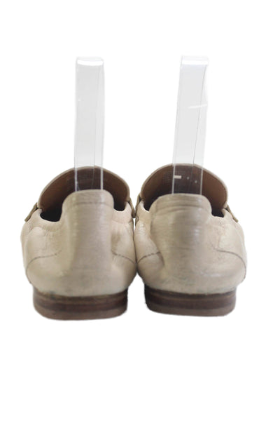 Tory Burch Womens Leather Slip On Loafers Beige Size 7.5M