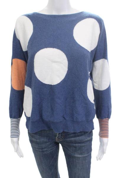 Zaket & Plover Women Pullover Polka Dot Blue Cashmere Blend 3/4 Sleeve Size XS