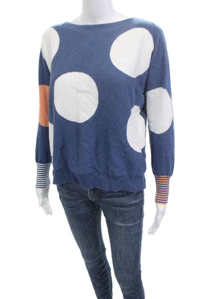 Zaket & Plover Women Pullover Polka Dot Blue Cashmere Blend 3/4 Sleeve Size XS