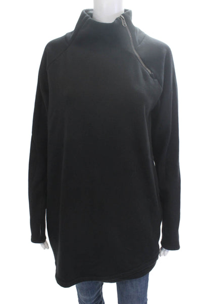 Athleta Womens Tunic Sweatshirt Black Mock Neck Zip Long Sleeve Size S