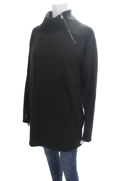 Athleta Womens Tunic Sweatshirt Black Mock Neck Zip Long Sleeve Size S