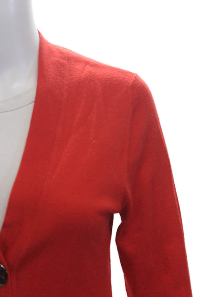 Tory Burch Womens 100% Merino Wool Red V-Neck Cardigan Long Sleeve Size S
