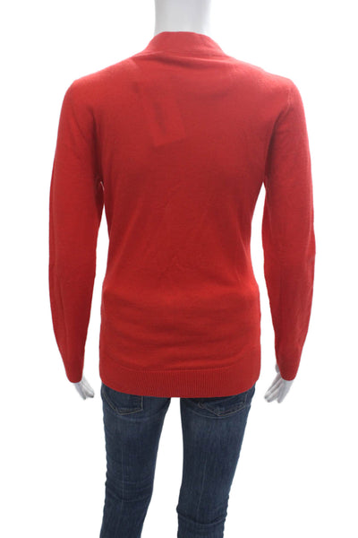 Tory Burch Womens 100% Merino Wool Red V-Neck Cardigan Long Sleeve Size S
