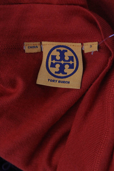 Tory Burch Womens 100% Merino Wool Red V-Neck Cardigan Long Sleeve Size S