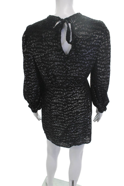 Allsaints Women Mini Shift Dress Black Leopard Crew Neck Long Sleeve Size 4