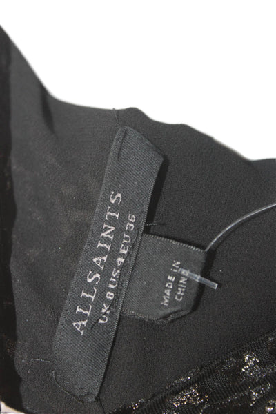 Allsaints Women Mini Shift Dress Black Leopard Crew Neck Long Sleeve Size 4