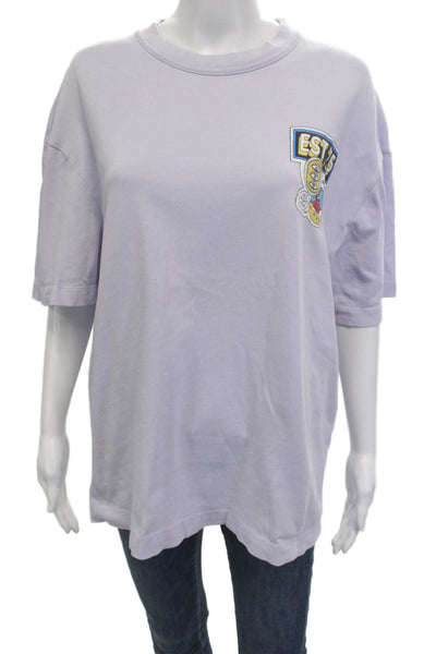 Zara Women T-Shirt Short Sleeve Purple Graphic Cartoon Crew Neck Size L